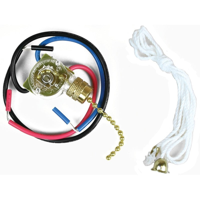 Jandorf 60305 Pull Chain Switch, 4 in L x 3 in W x 1 in H Dimensions, 250 V, 3 A, Brass