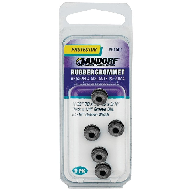 Jandorf 61501 Grommet, 1/8 in ID, 11/32 in OD, Rubber, Black, 3/16 in Thick Panel