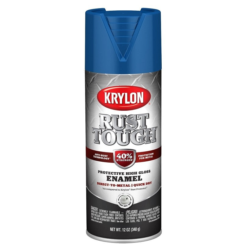Krylon Rust Tough K09225008 Enamel Spray Paint, Gloss, True Blue, 12 oz, Can (Pack of 6)