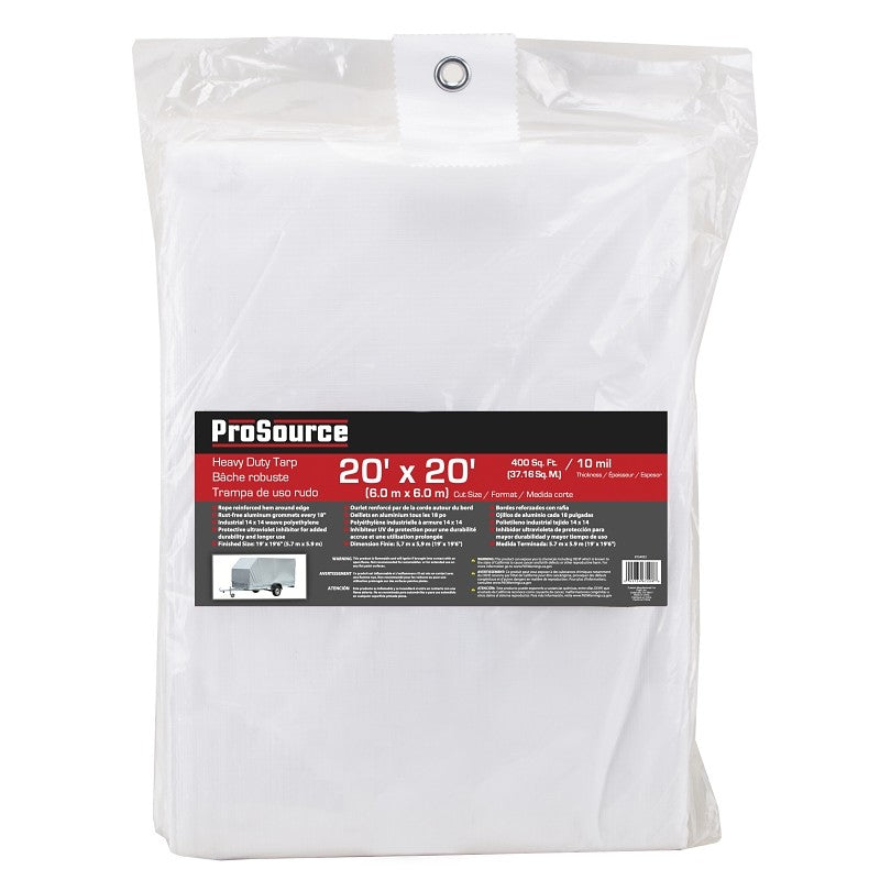 ProSource TW2020 Tarp, 20 ft L, 20 ft W, 10 mil Thick, Plastic, White