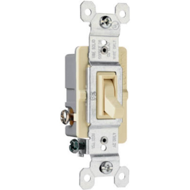 Legrand 663IGTU Toggle Switch, 15 A, 120 VAC, 3 -Position, Side Wire Terminal, Ivory
