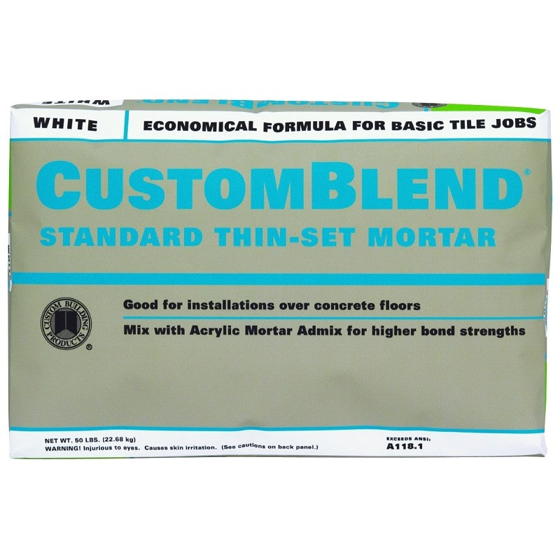 Custom CBTSW50 Series Thin-Set Mortar, White, Powder, 50 lb Bag, 85 to 95 sq-ft Coverage Area