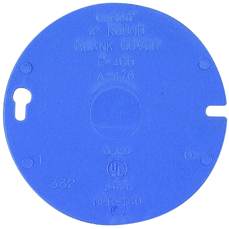 Carlon E460R-CAR Outlet Box Cover, 4 in Dia, Round, Plastic, Blue