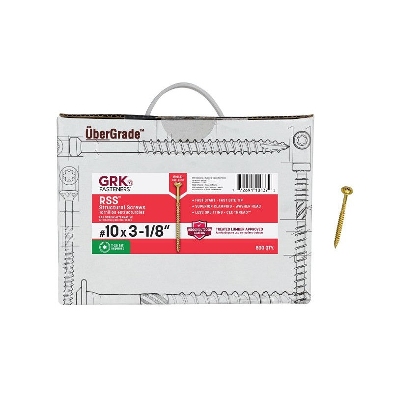GRK Fasteners RSS 10137 Structural Screw, #10 Thread, 3-1/8 in L, Washer Head, Star Drive, Steel, 800 BX