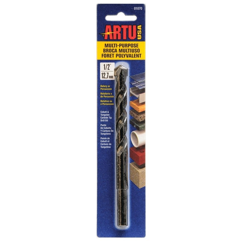 ARTU 01070 Jobber Drill Bit, 1/2 in Dia, 6-1/4 in OAL, Parabolic Flute, 3/8 in Dia Shank, Reduced Shank