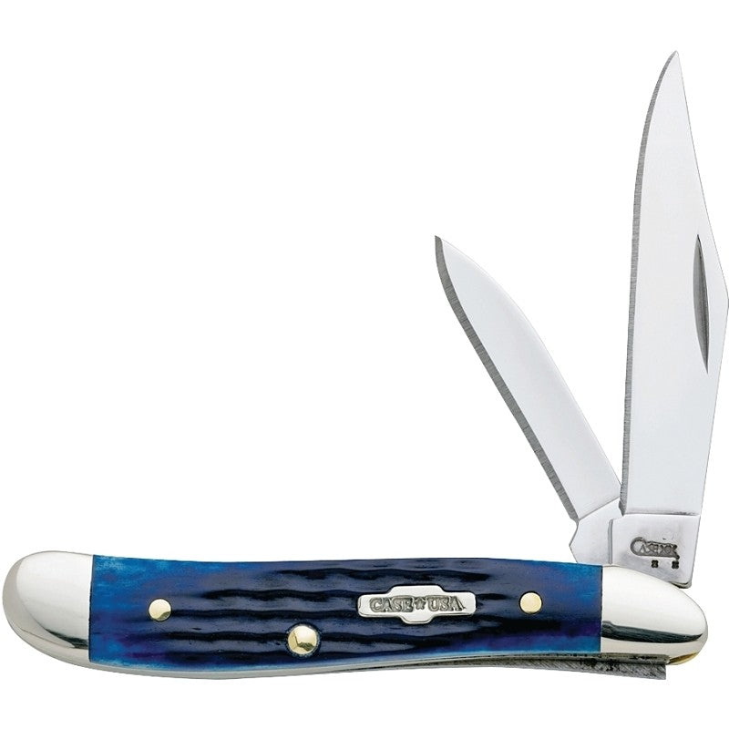 Case 02802 Folding Pocket Knife, 2.1 in Clip, 1.53 in Pen L Blade, Stainless Steel Blade, 2-Blade, Blue Handle (POS)