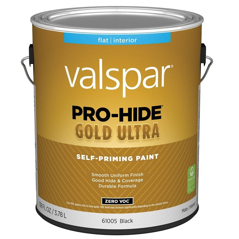 Valspar Pro-Hide Gold Ultra 6100 028.0061005.007 Latex Paint, Acrylic Base, Flat, Black, 1 gal, Plastic Can (Pack of 4)
