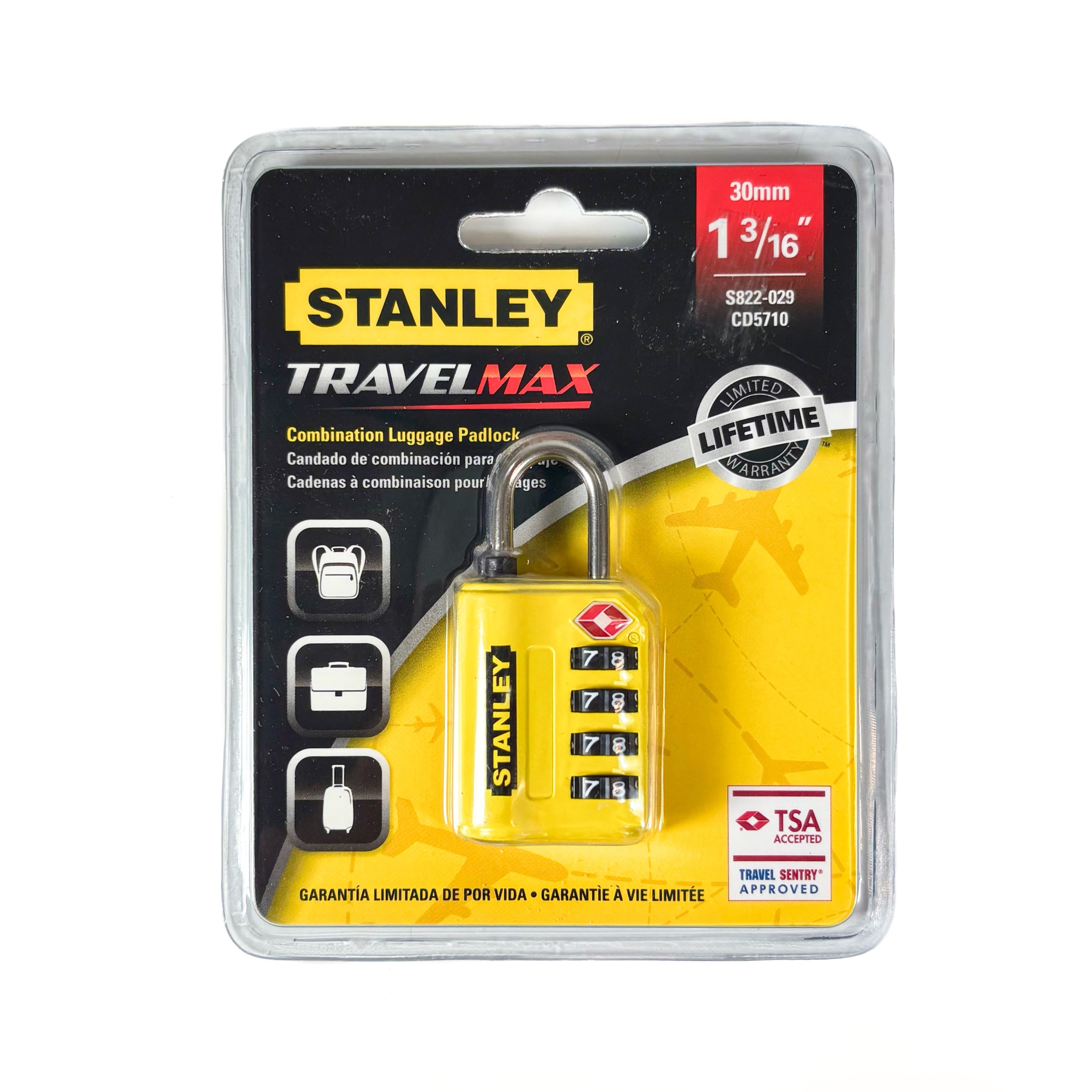 TSA Approved 4 Digit Luggage Padlock 1-3/16 Inch (30MM) Wide Yellow