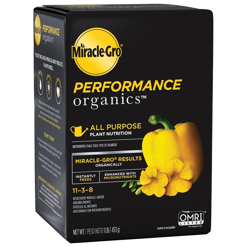 Miracle-Gro Performance Organics 3003301 All-Purpose Plant Nutrition, 1 lb Box, Solid, 11-3-8 N-P-K Ratio