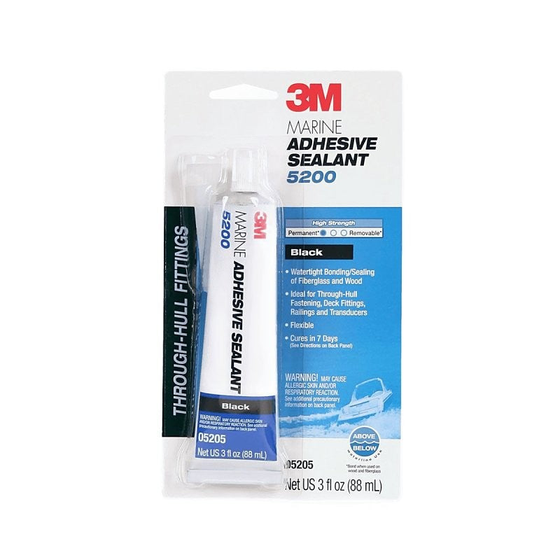3M 05205 Marine Adhesive Sealant, Black, 5 to 7 days Curing, -40 to 190 deg F, 3 oz Tube