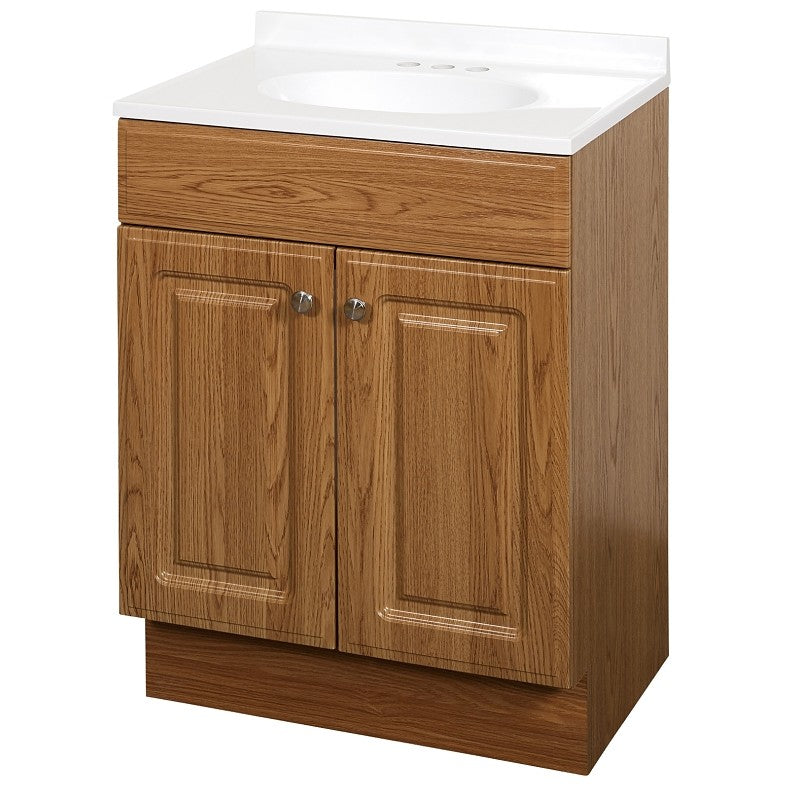 Zenna Home RBC24KK 2-Door Raised Panel Vanity with Top, 24 in W, 18 in D, 35 in H, Wood, Oak, Cultured Marble Sink, 1 EA