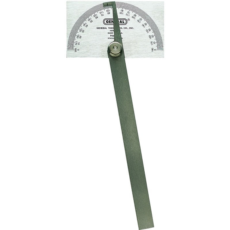 General 17 Square Head Protractor, 0 to 180 deg, Stainless Steel, Silver