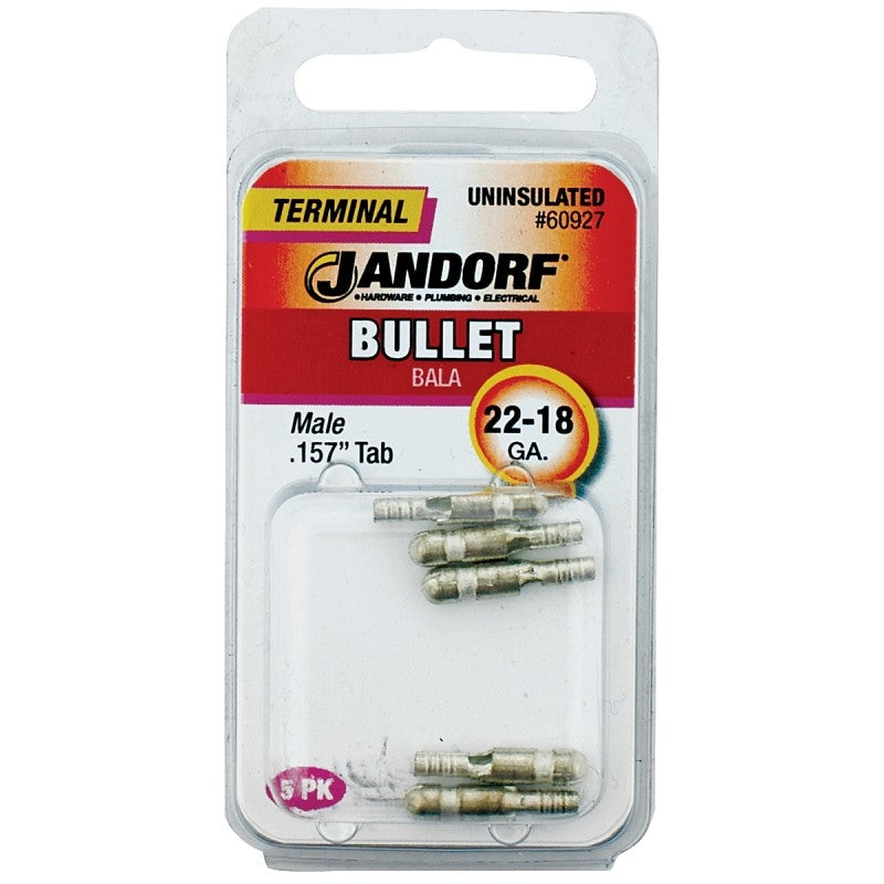 Jandorf 60927 Bullet Terminal, 600 V, 22 to 18 AWG Wire, Copper Contact, 5/PK