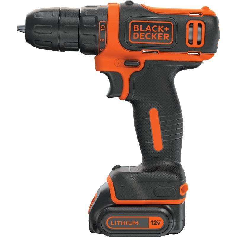 Black+Decker BDCDD12C/LDX112C Drill/Driver, Battery Included, 12 V, Keyless Chuck, 3/8 in Chuck