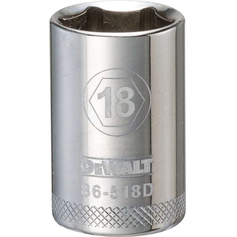 DEWALT DWMT86518OSP Drive Socket, 18 mm Socket, 1-1/2 in OAL, 1/2 in Drive, 6-Point, Vanadium Steel, Polished Chrome