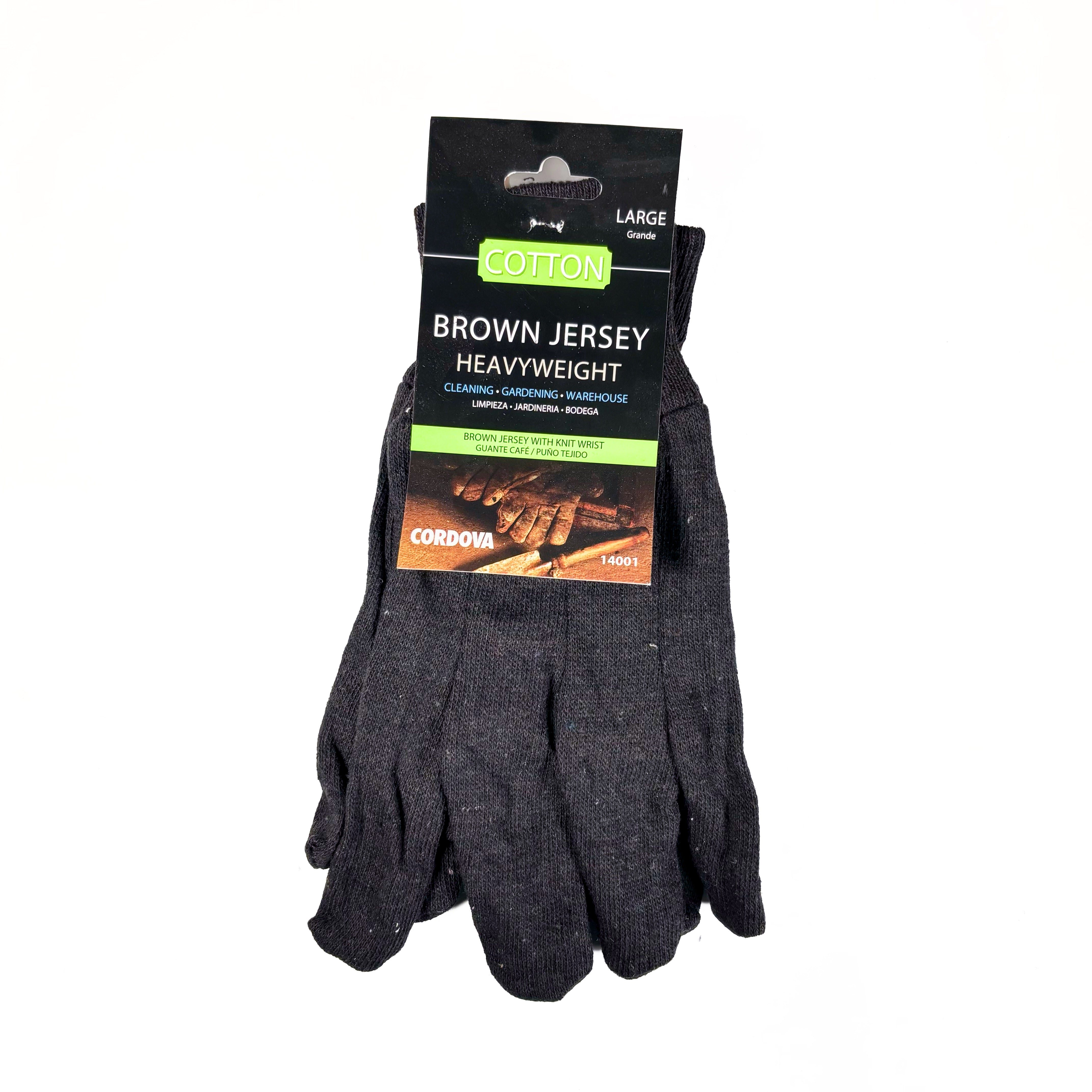 Brown Jersey Cotton Poly Blend Gloves Large