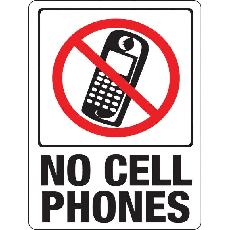 Hy-Ko 20618 Identification Sign, Rectangular, NO CELL PHONES, Black/Red Legend, White Background, Plastic (Pack of 10)