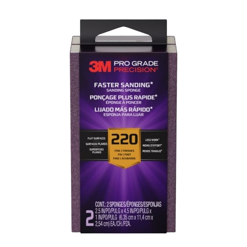 Pro Grade Precision FSB220-PGP-2T Faster Sanding Block Sponge, 2-1/2 in L, 4-1/2 in W, 220 Grit, Fine
