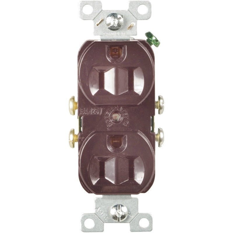 Eaton Wiring Devices CR15B Duplex Receptacle, PVC, Brown, 2-Pole, 15 A, 125 V, Side Wiring, NEMA: 5-15R