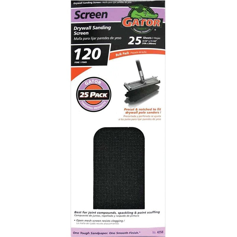 Gator 3302 Sanding Screen, 11-1/4 in L, 4-1/4 in W, 120 Grit, Medium, Silicone Carbide Abrasive
