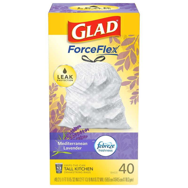 Glad 78459 Trash Bag, 13 gal, Plastic, White