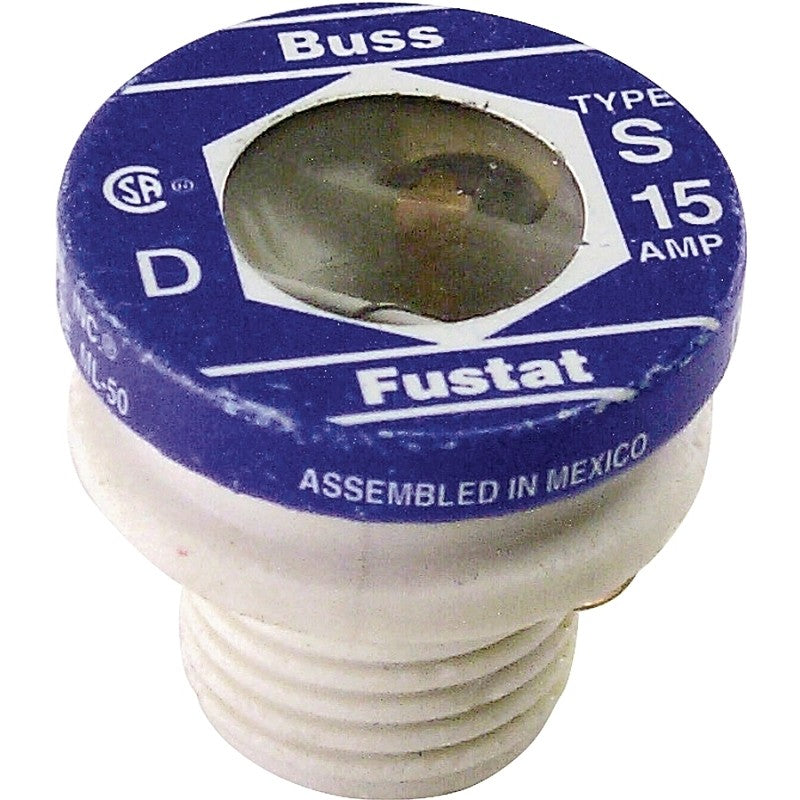 Bussmann S-15 Plug Fuse, 15 A, 125 V, Time Delay Fuse, 10 kA Interrupt, Low Voltage