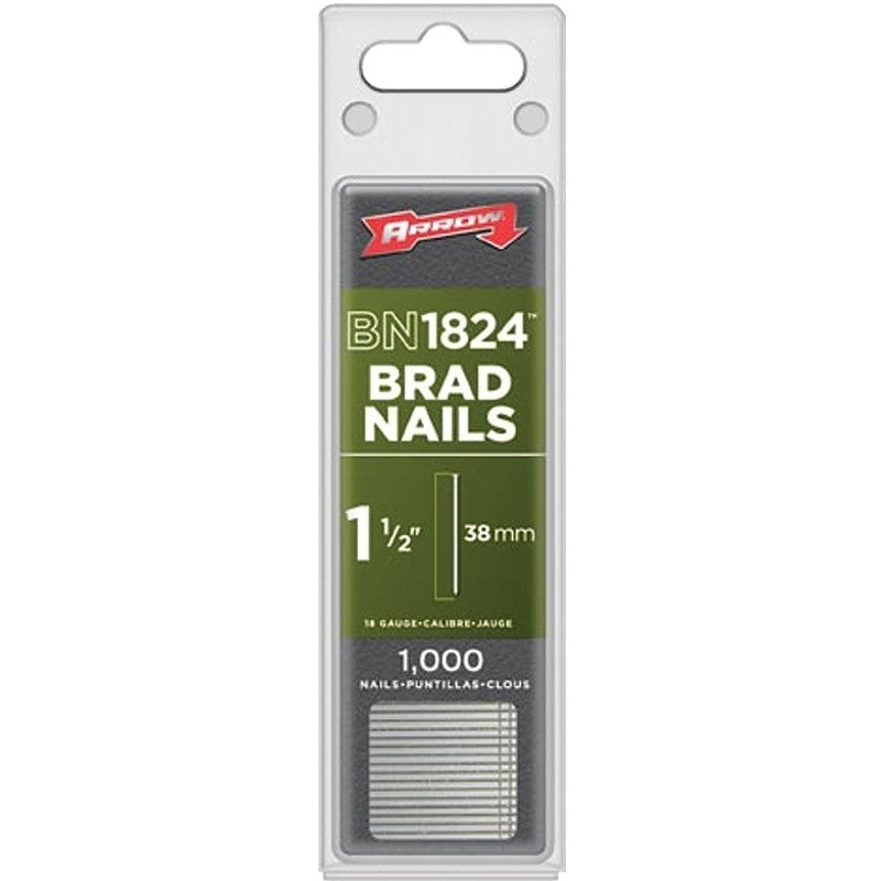 Arrow BN1824CS Brad Nail, 1-1/2 in L, Galvanized Steel, Round Head, Round Shank, Chisel Point
