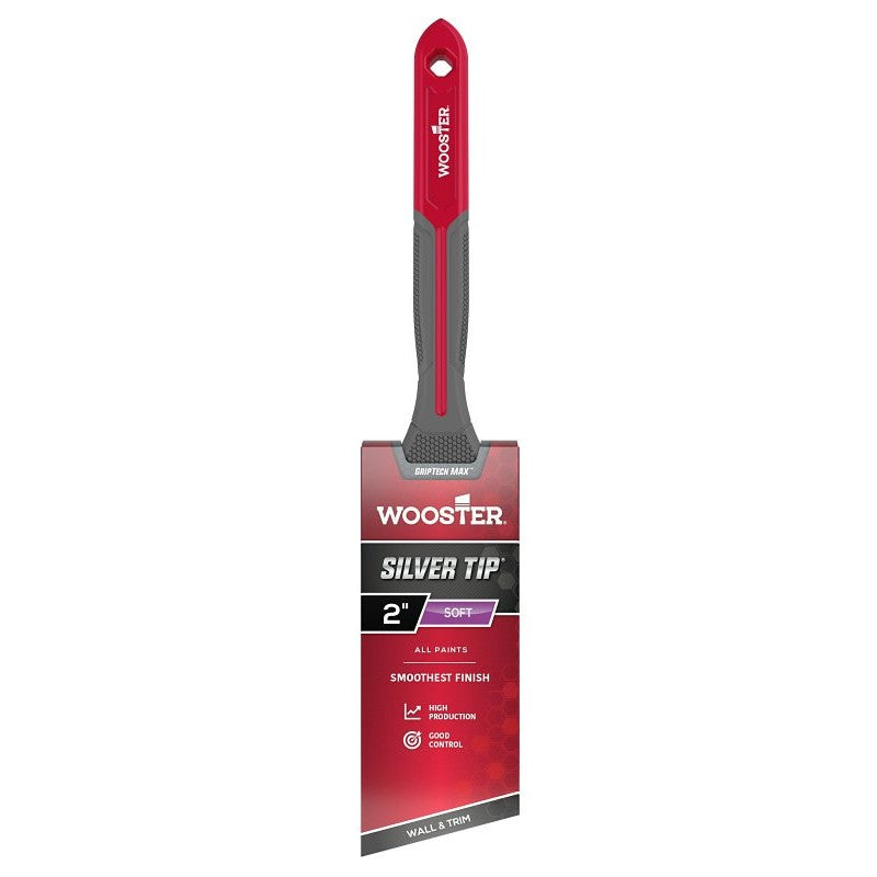 Wooster Silver Tip GRIPTECH MAX Series G5221-2 Paint Brush, 2 in W, Soft Angle Brush, 2-5/8 in L Bristle, Sash Handle