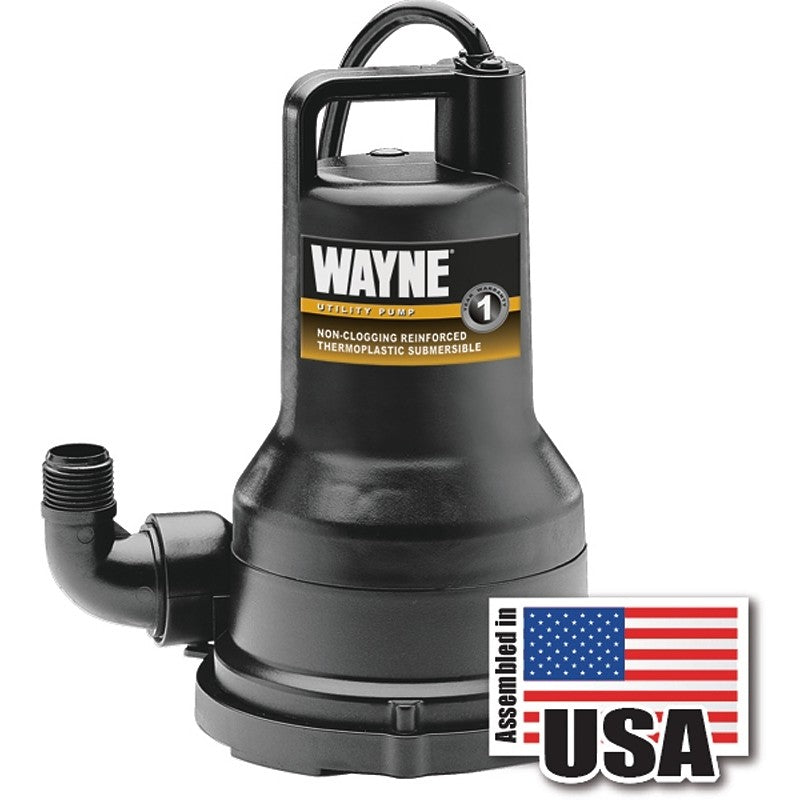 Wayne VIP Series VIP30 Submersible Pump, 120 V, 1/3 hp, 1-1/4 in Outlet, 2600 gph, Vortex Impeller, Thermoplastic