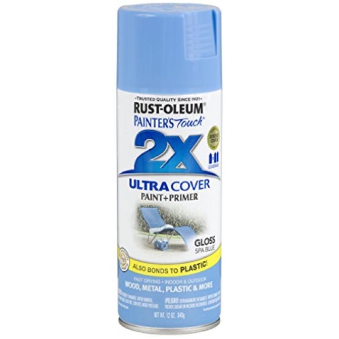 Rust-Oleum Painter's Touch 2X Ultra Cover 334045 Spray Paint, Gloss, Spa Blue, 12 oz, Aerosol Can