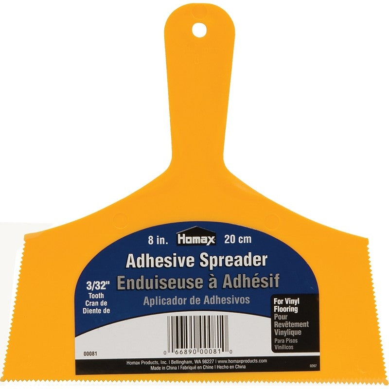 Homax 81 Adhesive Spreader Knife, 3/32 in Notch, Notched Blade, Polystyrene Blade, Polystyrene Handle, Reinforced Handle