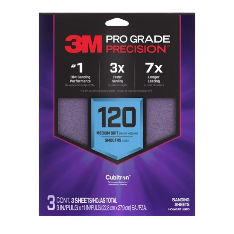 Pro Grade Precision SHR120-PGP-3T Sanding Sheet, 9 in L, 11 in W, Medium, 120 Grit, Ceramic Alumina Abrasive