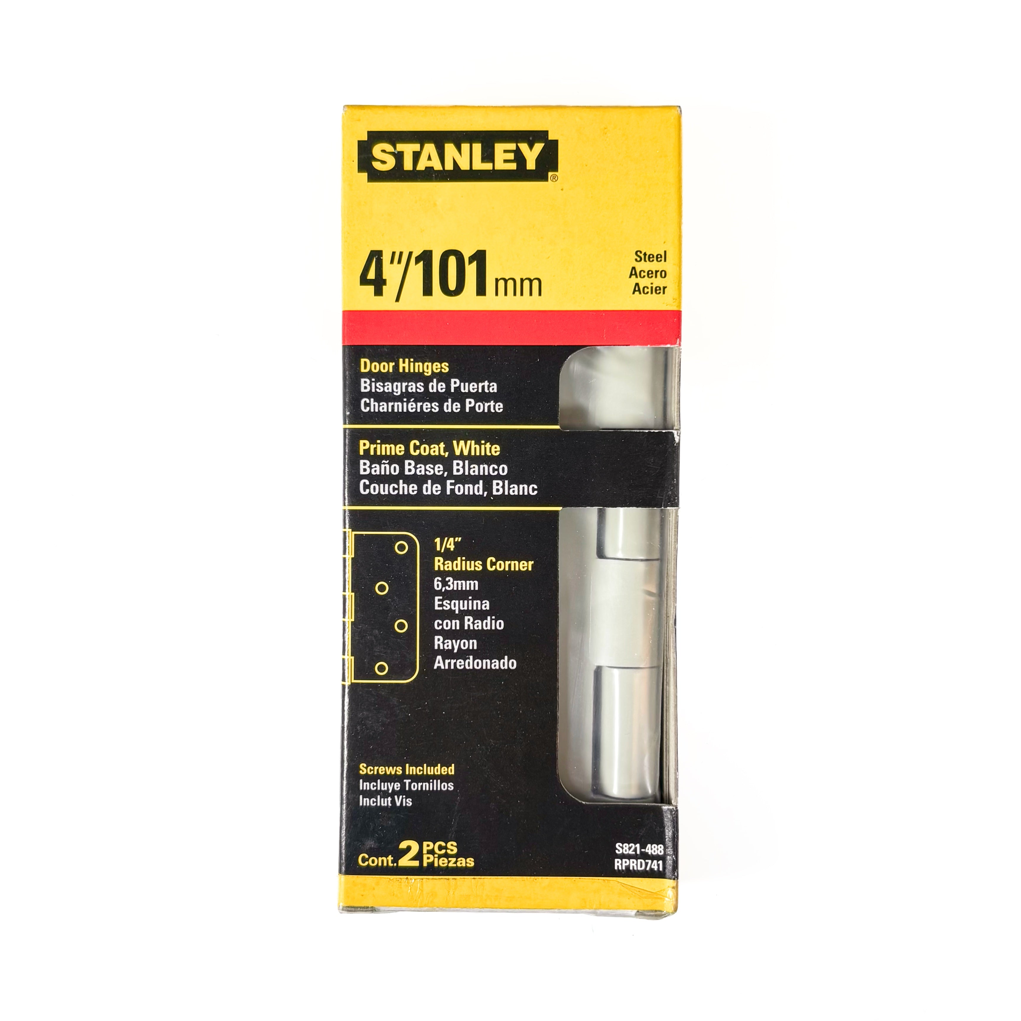 Door Hinges 4 Inch 1/4 Radius Prime Coat White 2 Pack Box