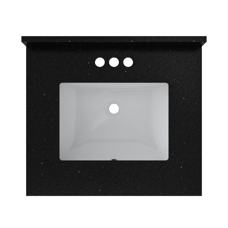 Craft + Main QZ25224BGR Vanity Top, 22 in OAL, 25 in OAW, Ceramic/Quartz, Black Galaxy, Undermount Sink, 1-Bowl