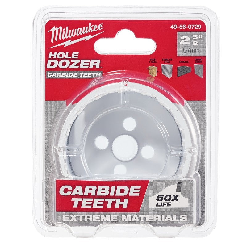 Milwaukee Hole Dozer 49-56-0729 Hole Saw, 2-5/8 in Dia, 1-5/8 in D Cutting, 4 TPI, Carbide Cutting Edge