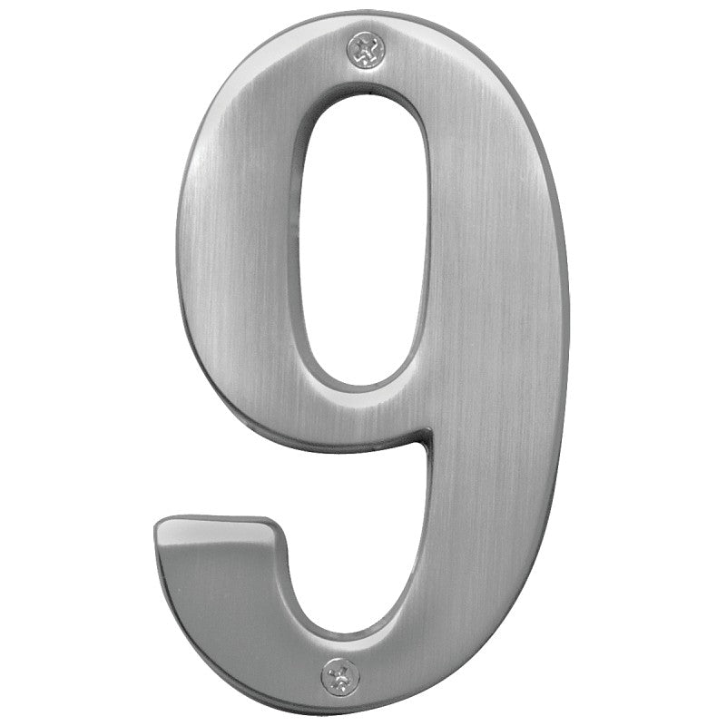 Hy-Ko Prestige Series BR-51SN/9 House Number, Character: 9, 5 in H Character, Nickel Character, Solid Brass (Pack of 3)
