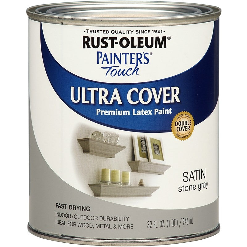 RUST-OLEUM PAINTER'S Touch 267335 Exterior Paint, Satin, Stone Gray, 1 qt