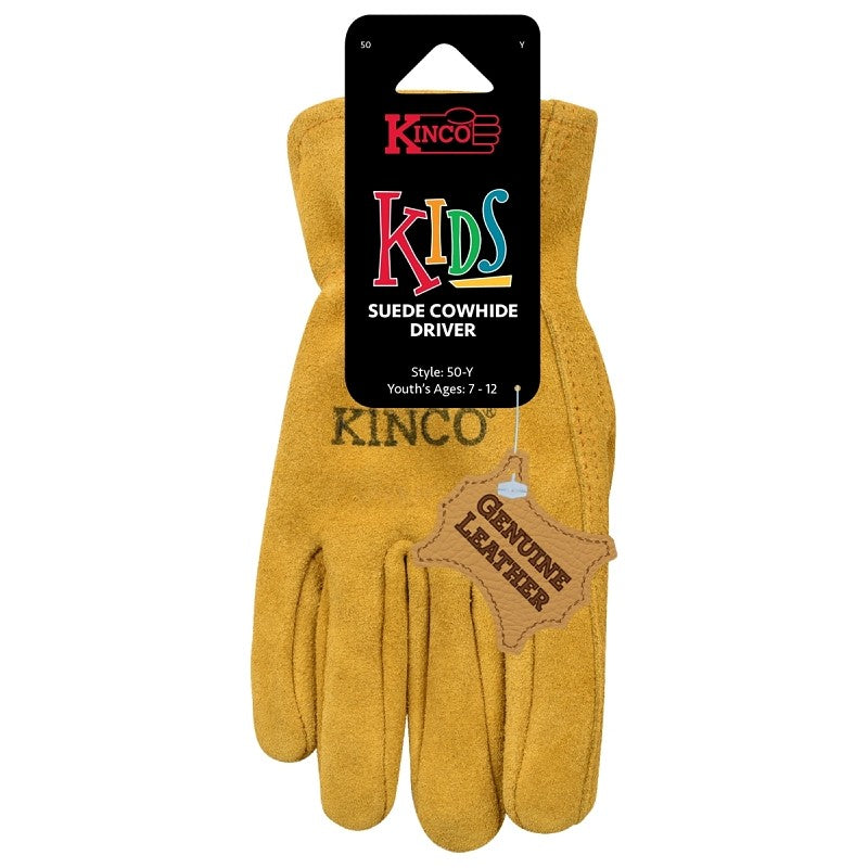 Kinco 50-KS Gloves, Men's, S, Keystone Thumb, Easy-On Cuff, Suede Cowhide Leather, Gold, Unlined