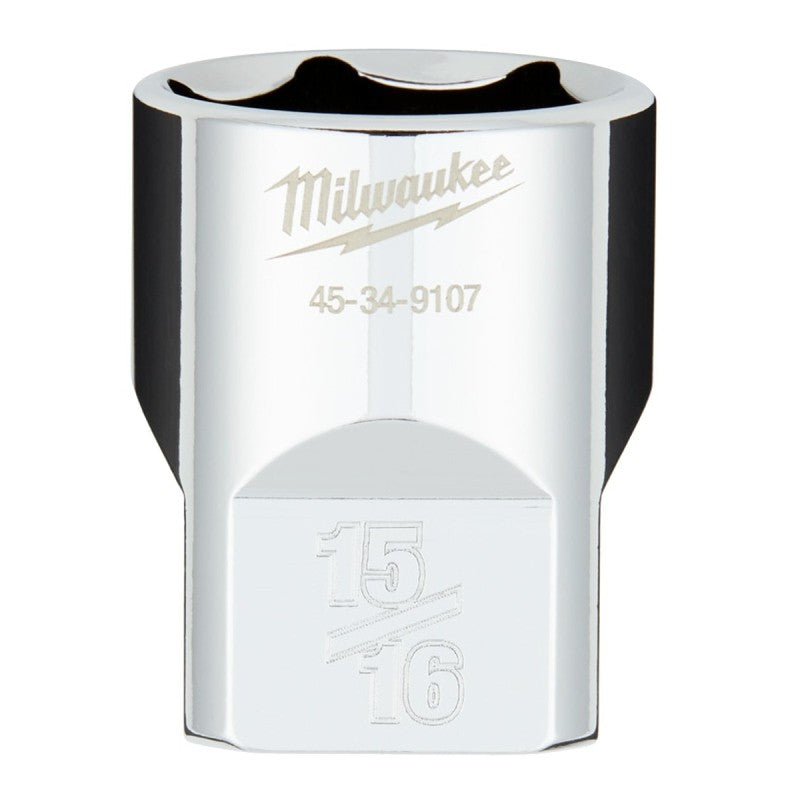 Milwaukee 45-34-9107 Socket, 15/16 in Socket, Standard Socket, 1-1/4 in OAL, 1/2 in Drive, 6-Point, Chrome