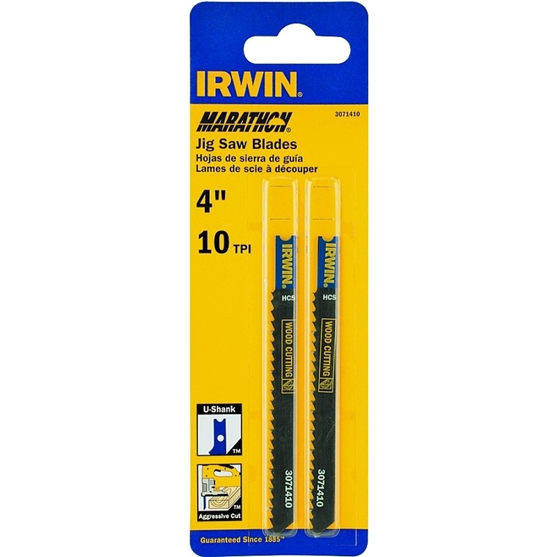 Irwin 3071410 Jig Saw Blade, Carbon Steel, 4 in L, 10 TPI