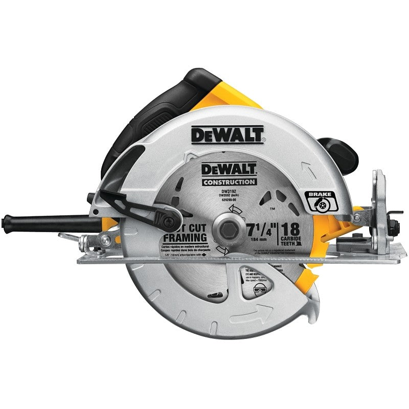 DEWALT DWE575SB Circular Saw, 15 A, 7-1/4 in Dia Blade, 5/8 in Arbor, 2 in at 45 deg, 2.55 in at 90 deg D Cutting