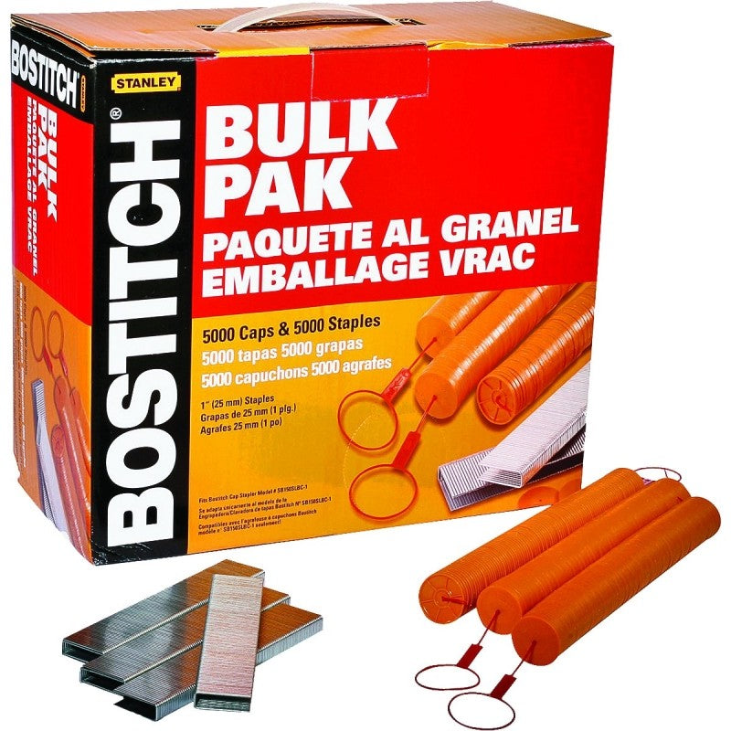 Bostitch CAPPAK-5M Cap Staple, 5/16 in W Crown, 1 in L Leg, 18 ga, Steel, Electro-Galvanized, 5000/PK