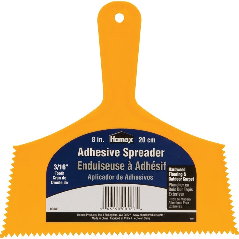 Homax 83 Adhesive Spreader Knife, 3/16 in Notch, Notched Blade, Polystyrene Blade, Polystyrene Handle, Reinforced Handle