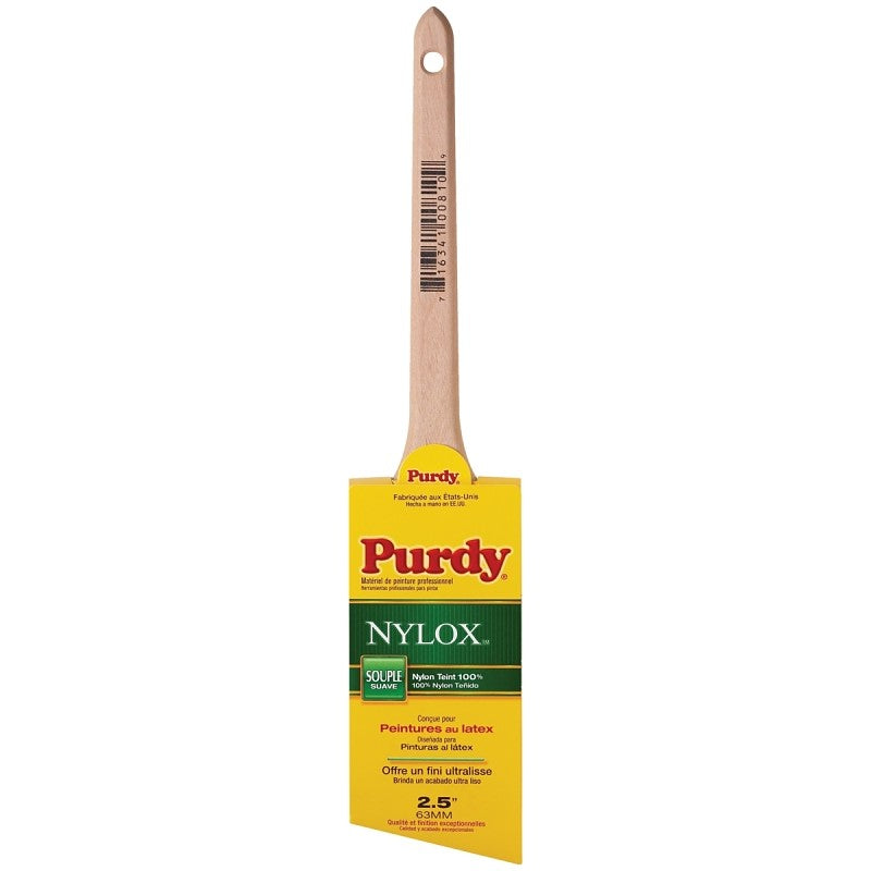 Purdy Nylox Dale 144080225 Angular Trim Brush, 2-1/2 in W, 2-11/16 in L Bristle, Nylon Bristle, Rat Tail Handle
