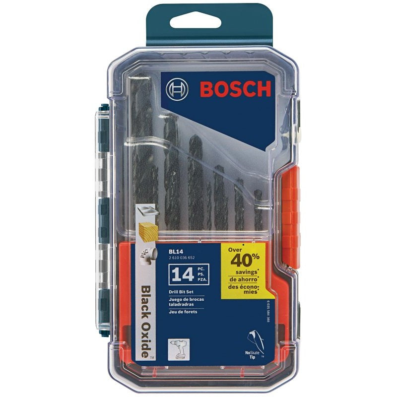 Bosch BL14 Jobber Length Drill Bit Set, 14-Piece, Steel, Black Oxide