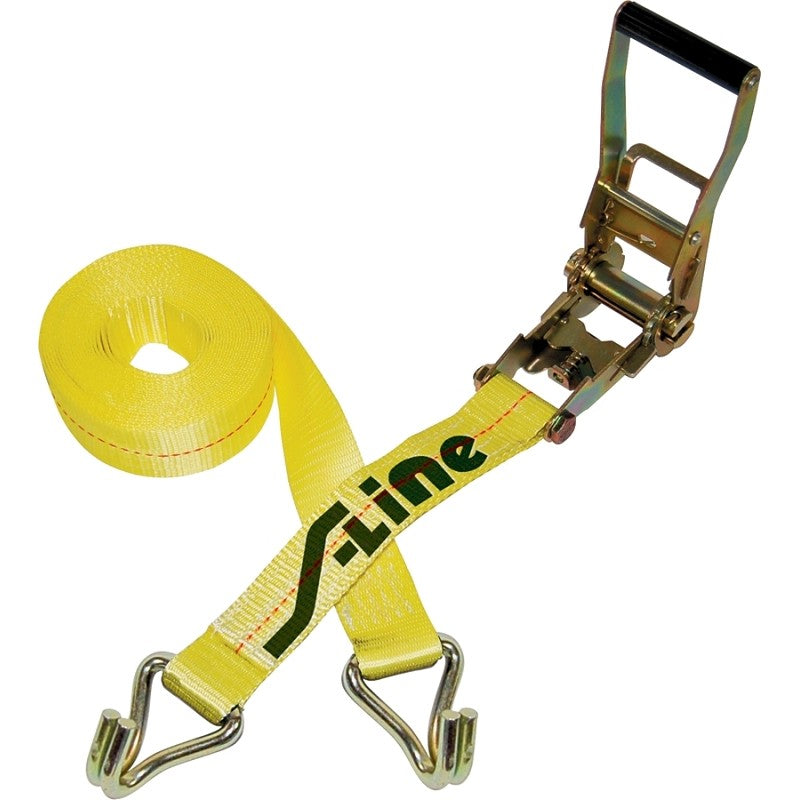 Ancra 500 Series 557-WHK Strap, Ratchet Adjustment, 2 in W, 27 ft L, Polyester, Yellow, 3333 lb Working Load, Hook End