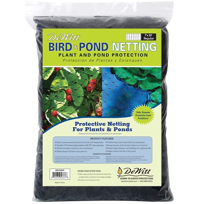 DeWitt BPN720 Bird and Pond Netting, 20 ft L, 7 ft W, Polypropylene, Black