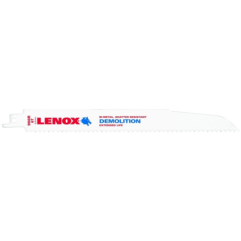 Lenox 20598966R Reciprocating Saw Blade, 1 in W, 9 in L, 6 TPI, Bi-Metal Cutting Edge