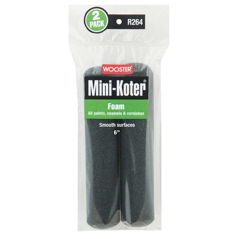 Wooster R264-6 Mini Roller Cover, 6 in L, Foam Cover, 2/PK