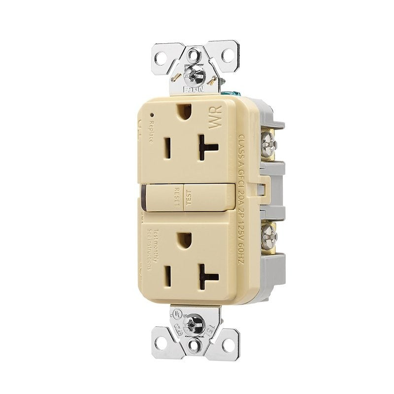 Eaton TWRGF20V Tamper and Weather-Resistant GFCI Receptacle, 125 V, 20 A, NEMA: NEMA 5-20R, Back, Side Wiring